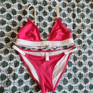 SOLID & STRIPED Pink and White Bikini